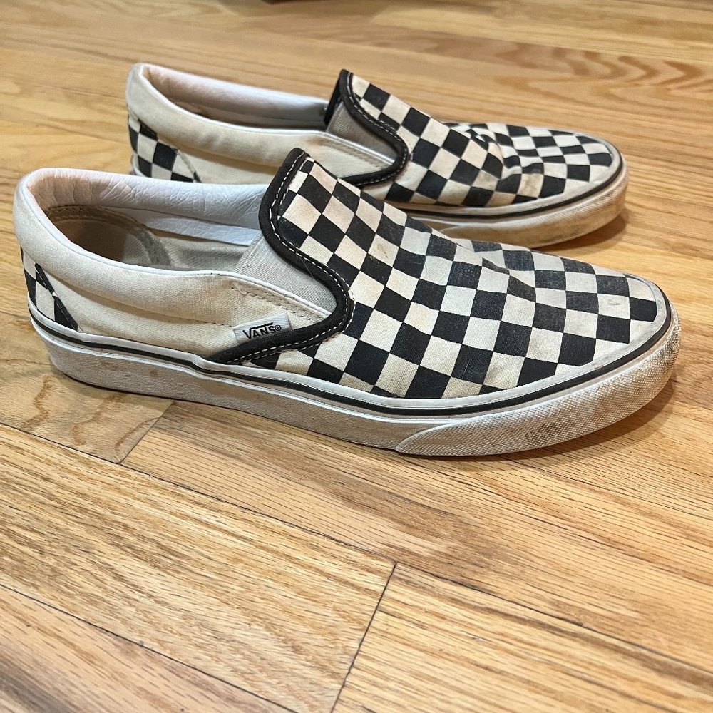 Vans shoes slip on checkered white black size womens 9